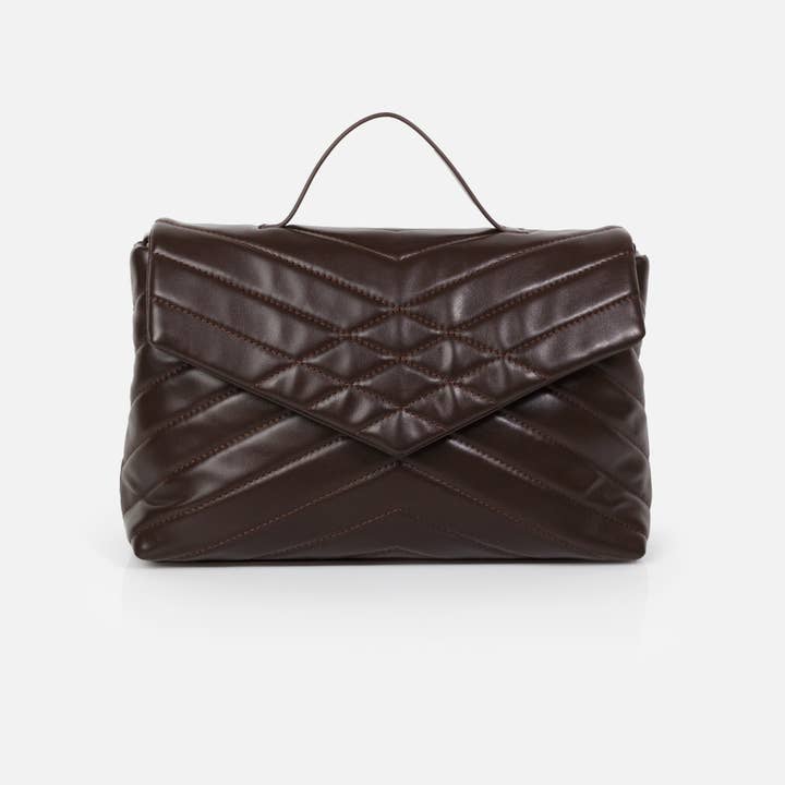 Dark brown quilted PU crossbody handbag - BG253B011BR for wholesale by Bizou