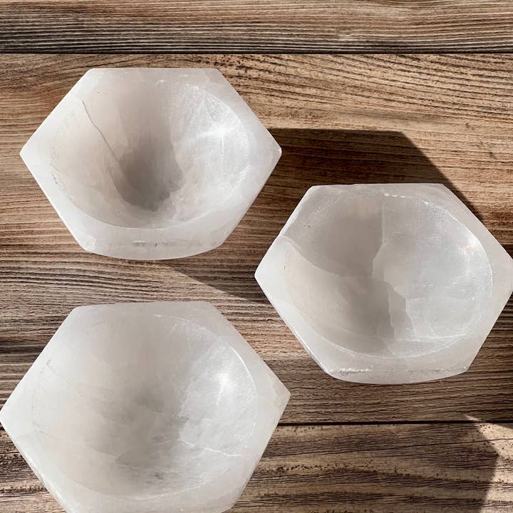 Selenite Bowl - Hexagon (Crystals & Stones) for wholesale by Pebble House