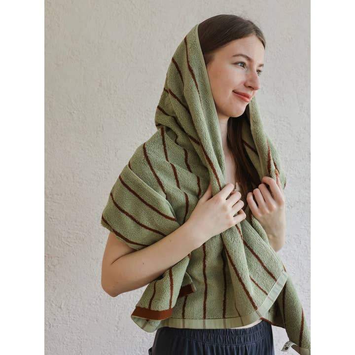 INSPECIAL HOME - Wholesale Bath Towel - 100% Cotton Retro Earthy-tone Pinstripe Soft Plush Towel 17