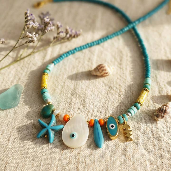 Collier perlé Ocean pour la vente par Verna Artisan Works