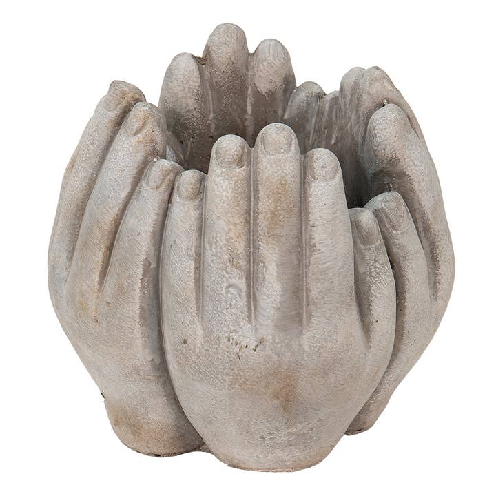 Clayre & Eef - Wholesale Plant Pot - 6TE0423S Planter 15x15x17 cm Beige Stone Hands Indoor