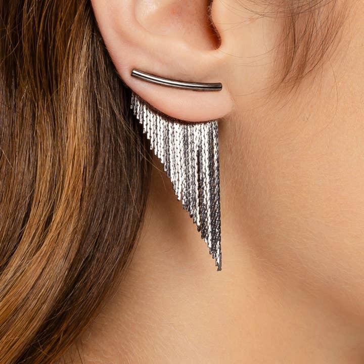Tassel Fringe Earrings Gunmetal Short for wholesale by House12