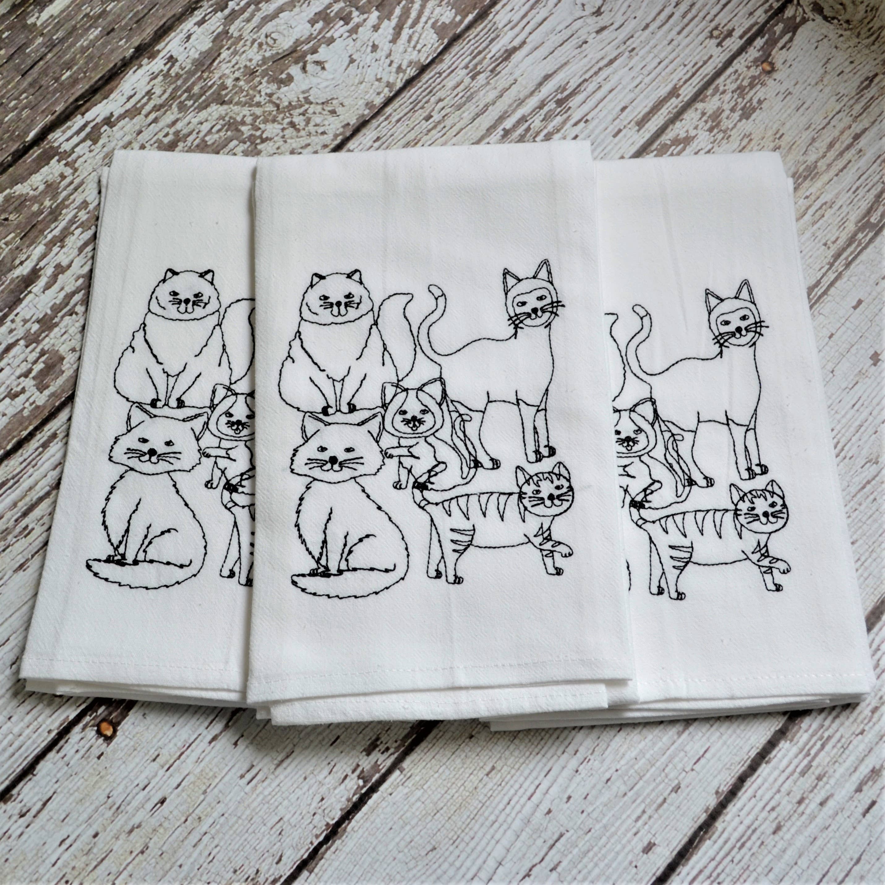 SewMuchMoreStore - Wholesale Tea Towel - Lots of Cats Tea Towel - Embroidered Floursack Towel9