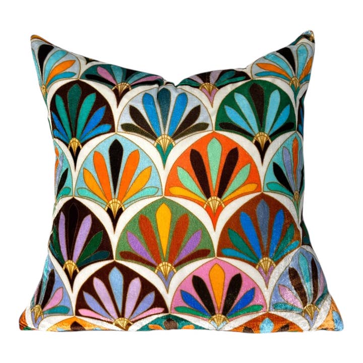 Fresco Fans Silk Velvet Pillow Cover for wholesale by Winton and Waits