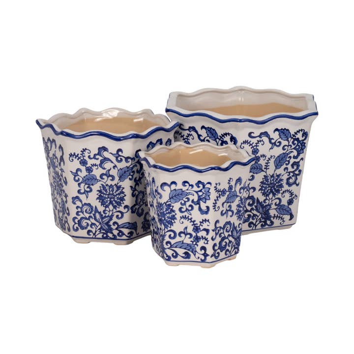 Sagebrook Home - Wholesale Plant Pot - Blue/White 8/10/12 in. Chinoiserie Dahlia Planter (Set of 3)