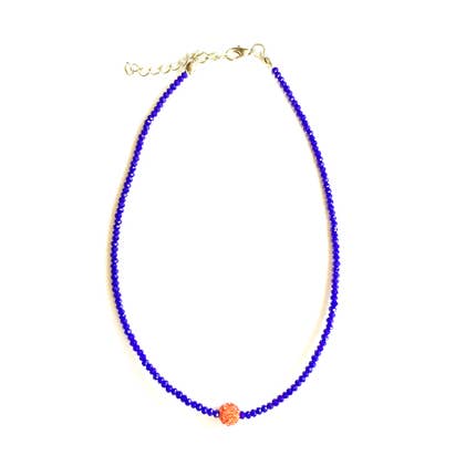 BLÅ & ORANGE SHAMBALLA HALSKÆDE MED PERLER for engroshandel hos Erry Shop