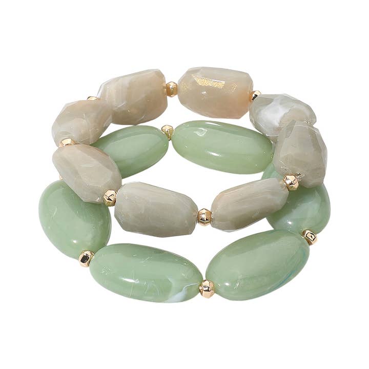 Sensibling Corp. - Wholesale Beaded Bracelet - 2PCS - Chunky Oval Pebble Beaded Stretch Multi Layered Bracelets4