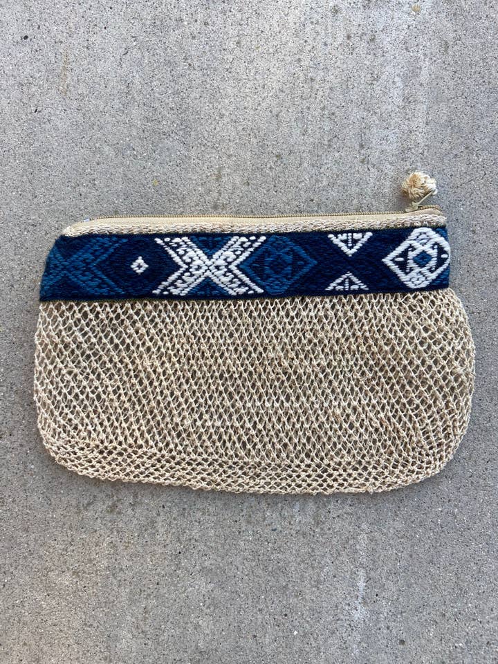 Natural Vine Zipper Pouch - Indigo with Textile Design for wholesale by A Million Elephants