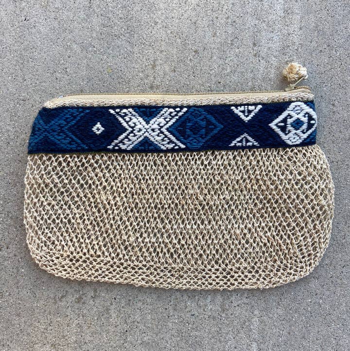 A Million Elephants - Wholesale Pouch - Women's - Natural Vine Zipper Pouch - Indigo with Textile Design0
