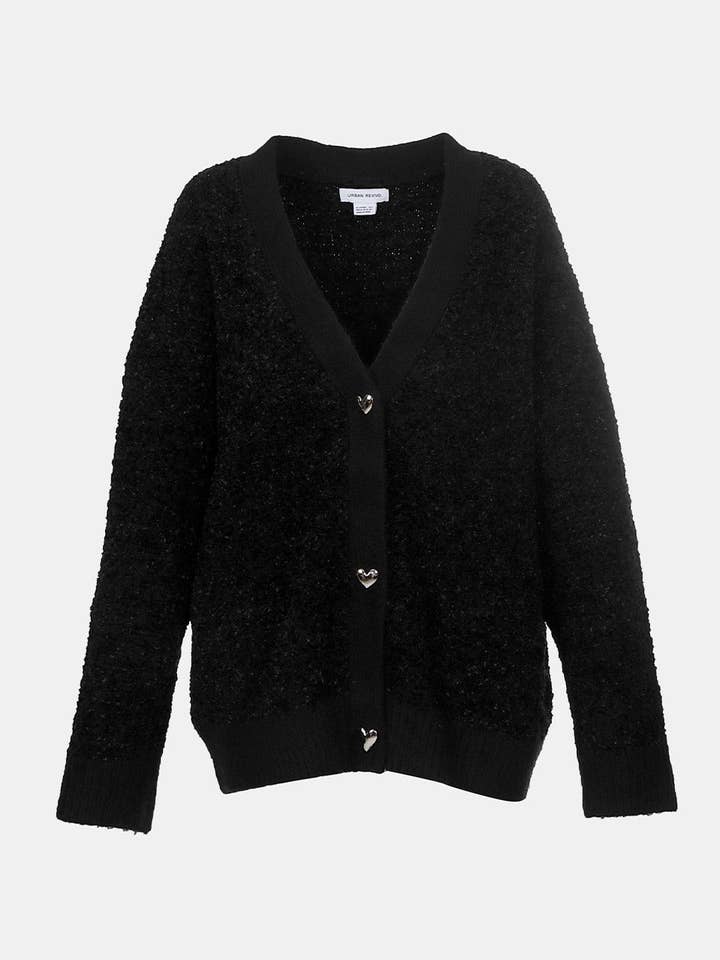 URBAN REVIVO Heart Button Detail V Neck Oversized Cardigan for wholesale by UrbanRevivo