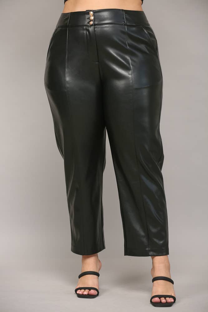 BLACK FAUX LEATHER BANDING PANTS WITH 3 METAL BUTTONS FP61021P for wholesale on Faire