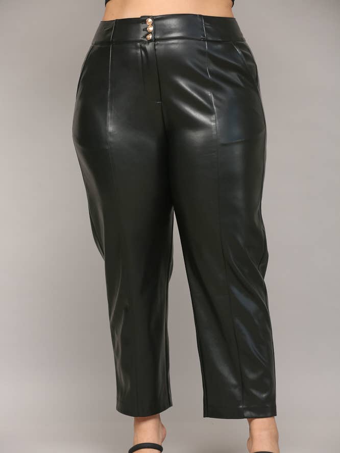 BLACK FAUX LEATHER BANDING PANTS WITH 3 METAL BUTTONS FP61021P for wholesale on Faire0