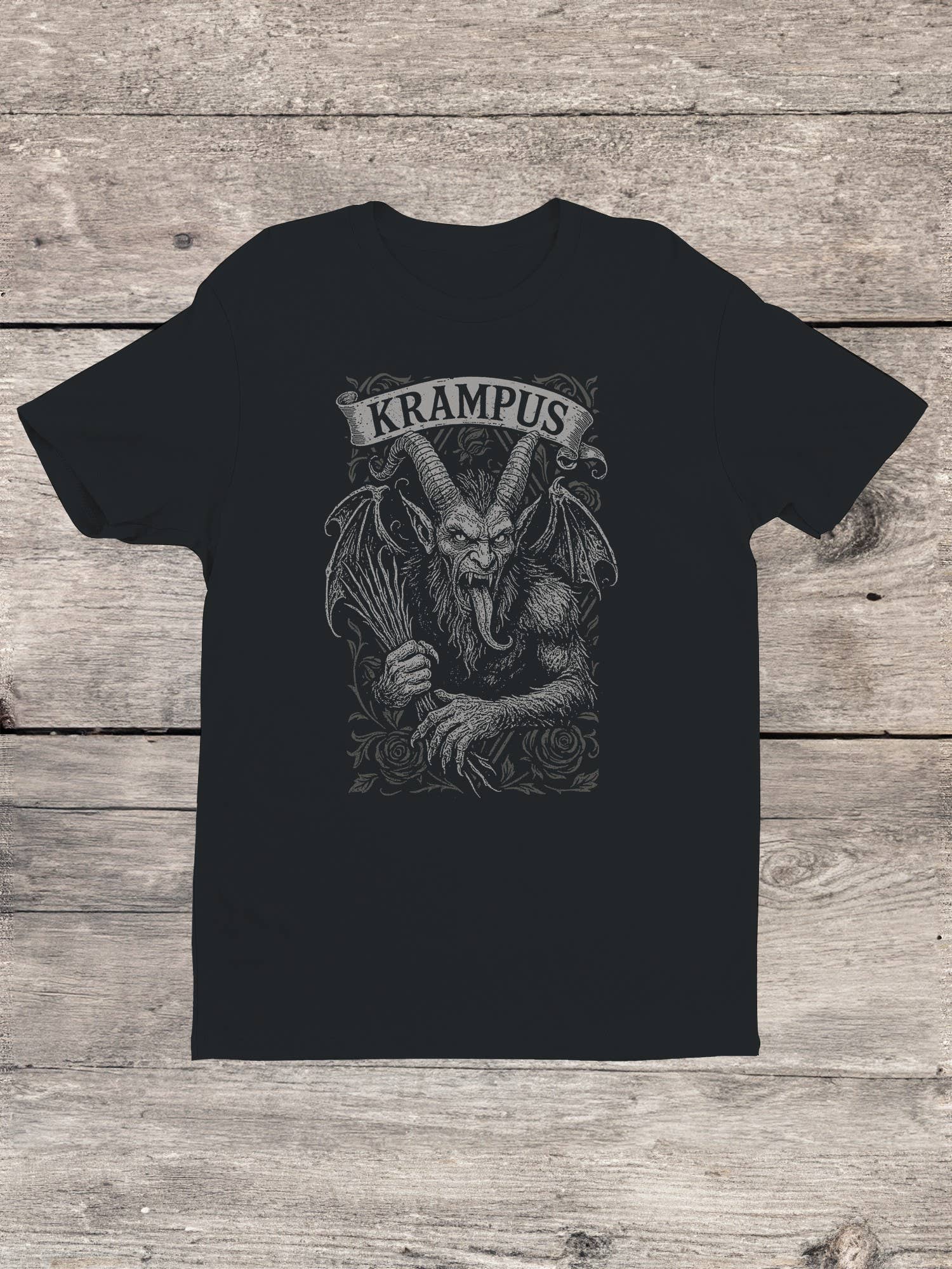 Black Krampus Gothic Illustration Art Men's T-Shirt for wholesale on Faire