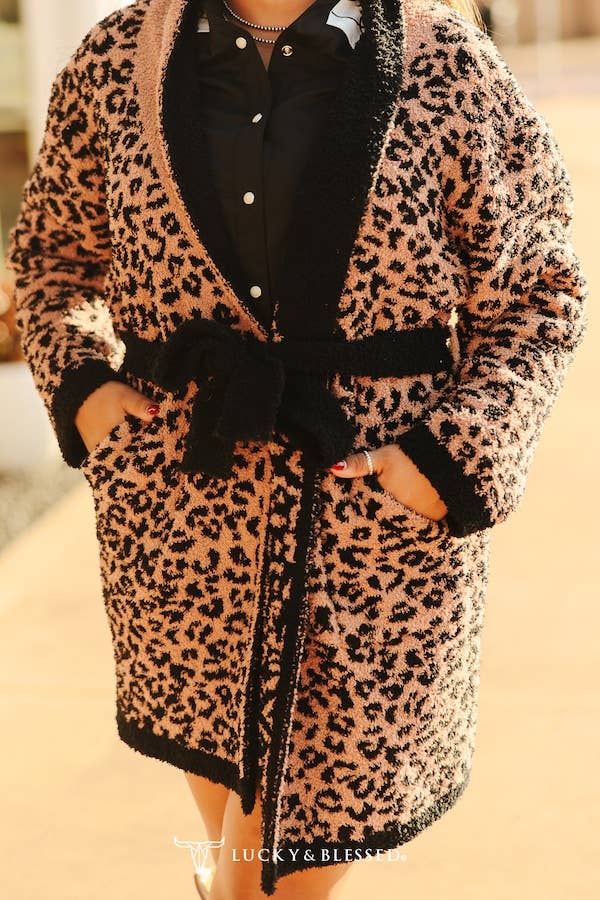 LUCKY & BLESSED – wholesale Kofta - Dam – Brun leopardmönstrad stickad kofta1