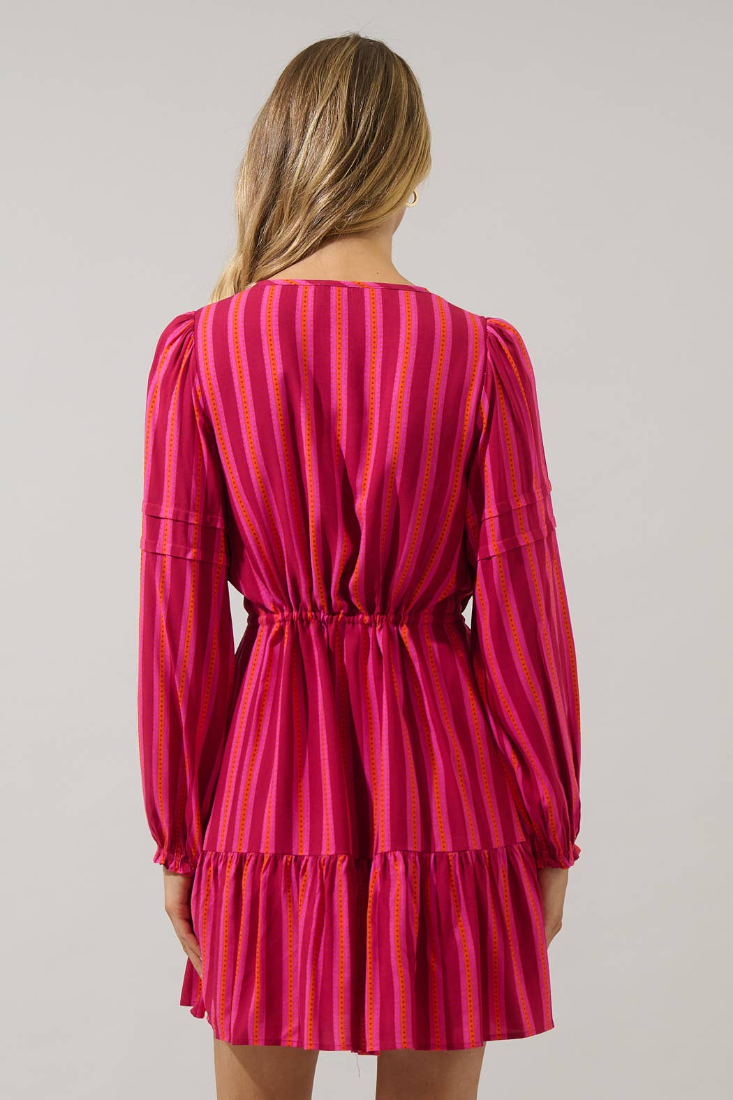 FUCHSIA ORANGE Clarisa Stripes Lomie Drawstring Mini Dress for wholesale on Faire1