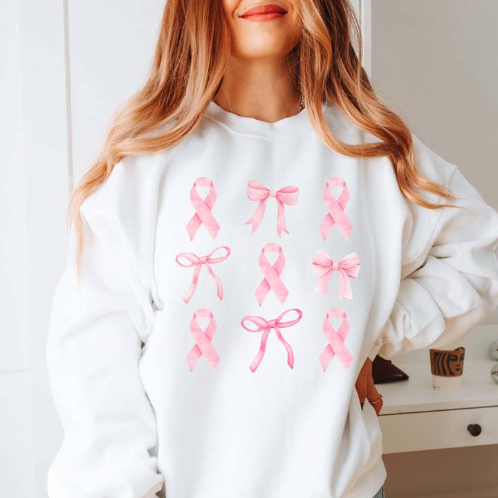 Breast Cancer Awareness Ribbon Bow Großhandel Collage Grafik-Sweatshirt - Schneller Versand für den Großhandel von Limeberry Designs