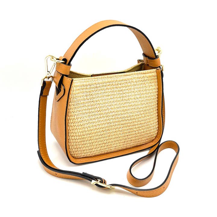 Sac en cuir et paille de la collection été, Fabriqué en Italie, art. 112410 pour la vente par Suie Valentini srl
