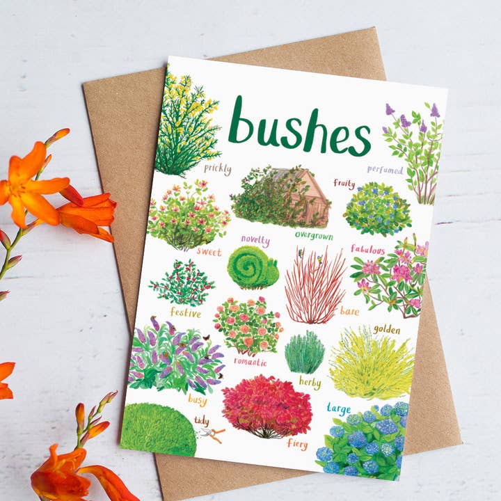Bushes Blank Nature Card for wholesale by Sarah Edmonds Illustration