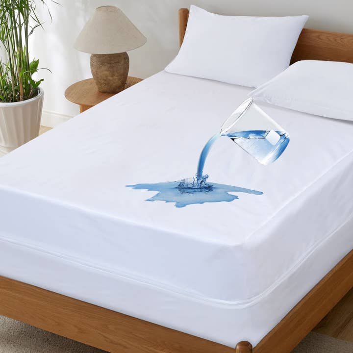 White Mattress Encasement Waterproof Zippered Fitted Bed Cover for wholesale on Faire