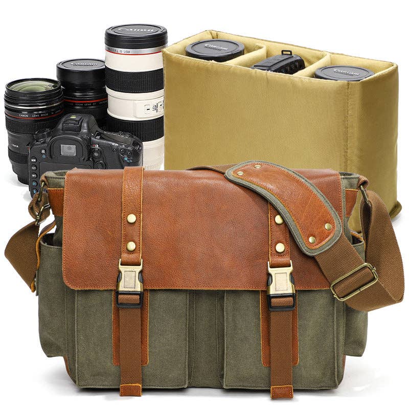 RockCow Leather Studio - Wholesale Crossbody Bag - Women's - Waterproof Canvas Camera Bag Shoulder Bag Case SLR/DSLR Camera Bags Canvas And Leather Camera Bags1
