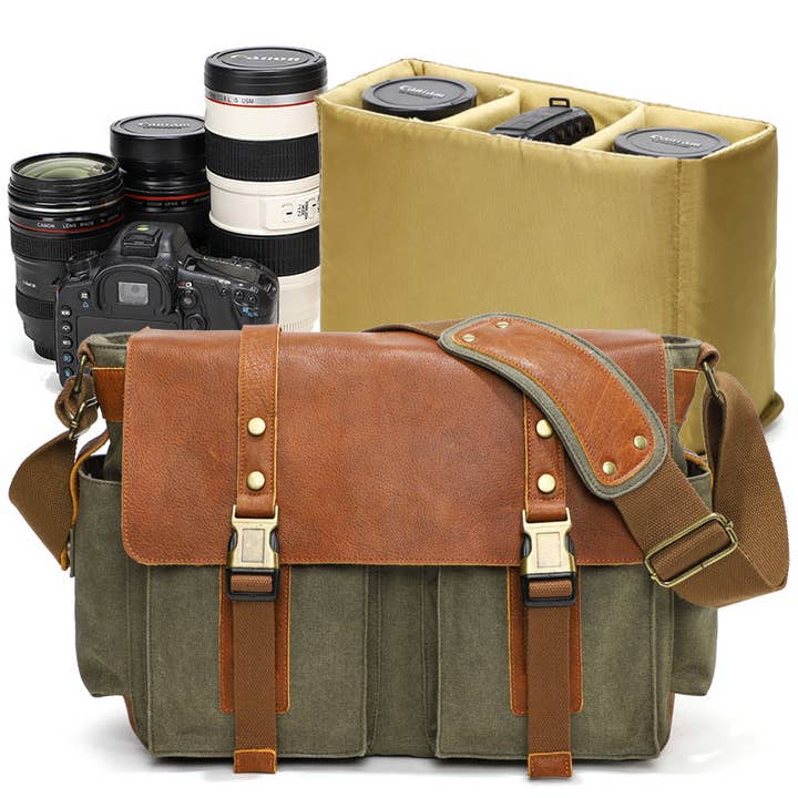 RockCow Leather Studio - Wholesale Crossbody Bag - Women's - Waterproof Canvas Camera Bag Shoulder Bag Case SLR/DSLR Camera Bags Canvas And Leather Camera Bags1