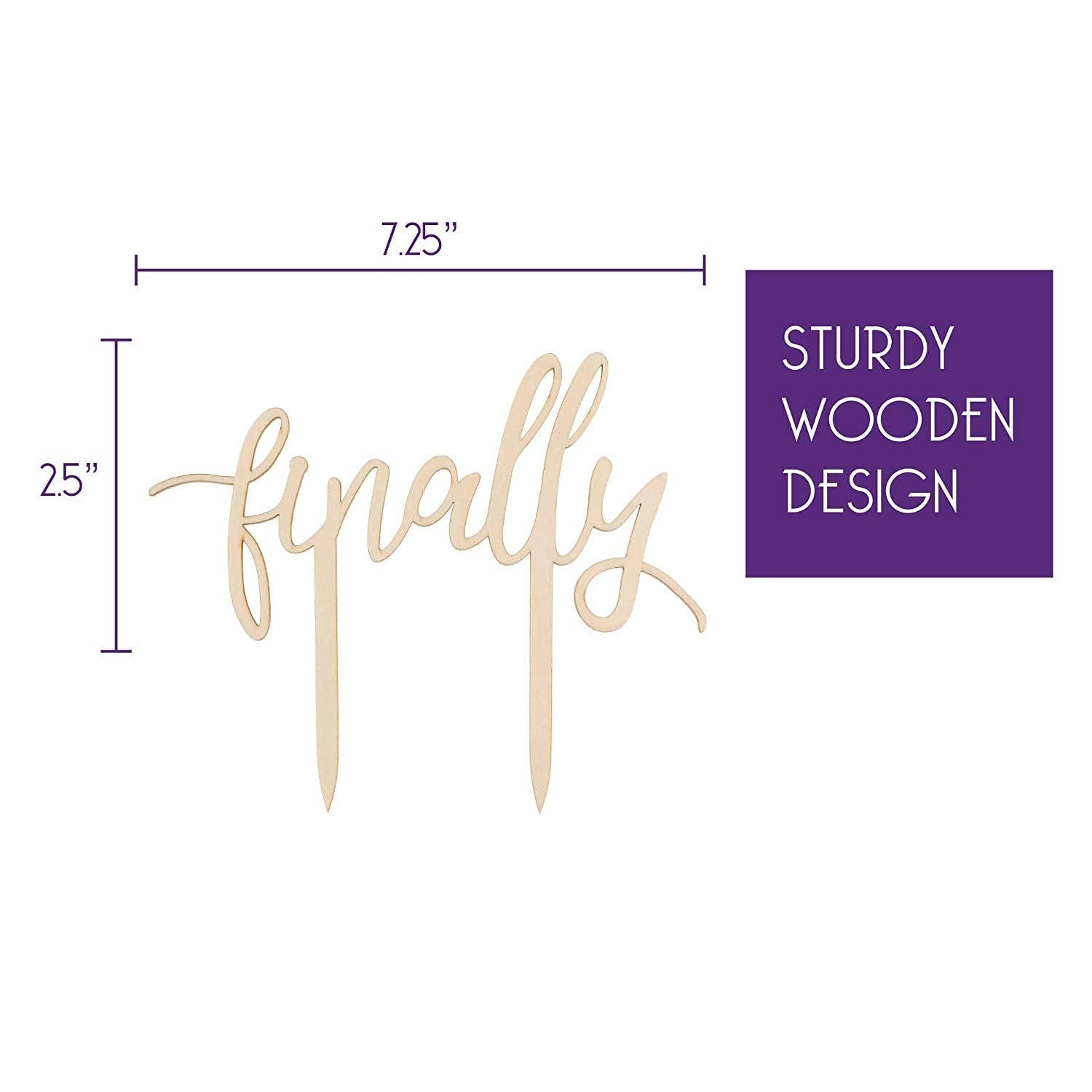 Ella Celebration - Vendita all'ingrosso Topper per torte/cupcake - Finalmente, decorazione corsiva per torte in legno1