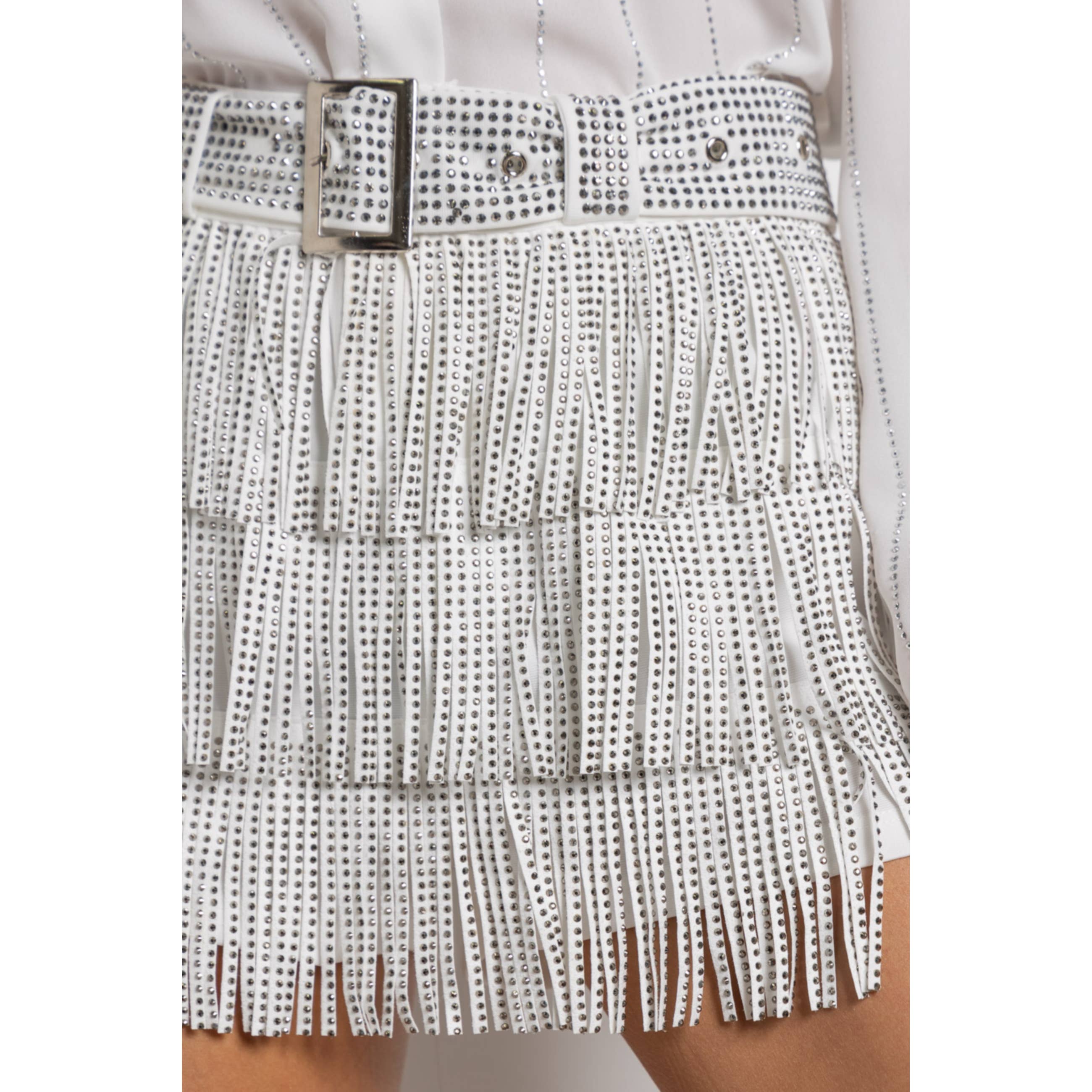 KIWI - Vente Jupe-short – femme - Jupe-culotte western en suédine avec franges et strass gris anthracite18