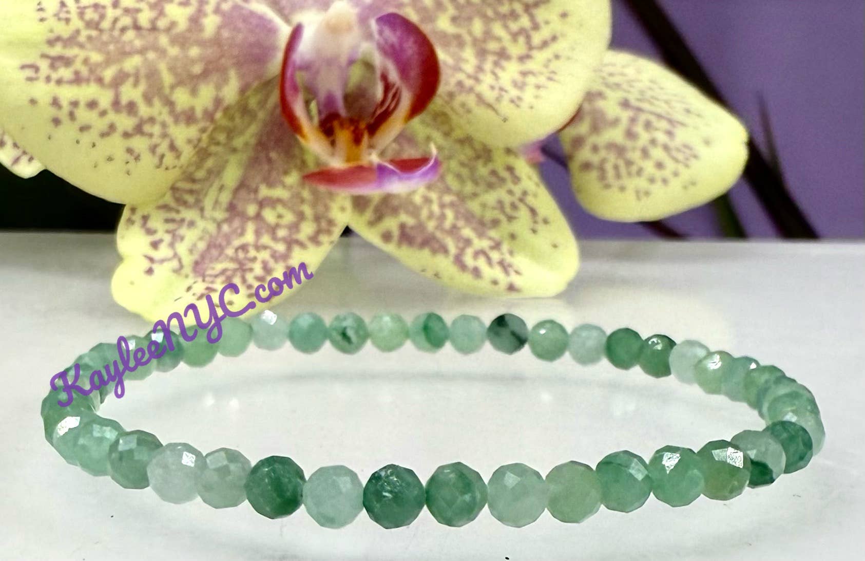 KayleeNYC - Wholesale Beaded Bracelet - 4mm Faceted Natural Burma Jade Jadeite 7.5" Crystal Bracelet5