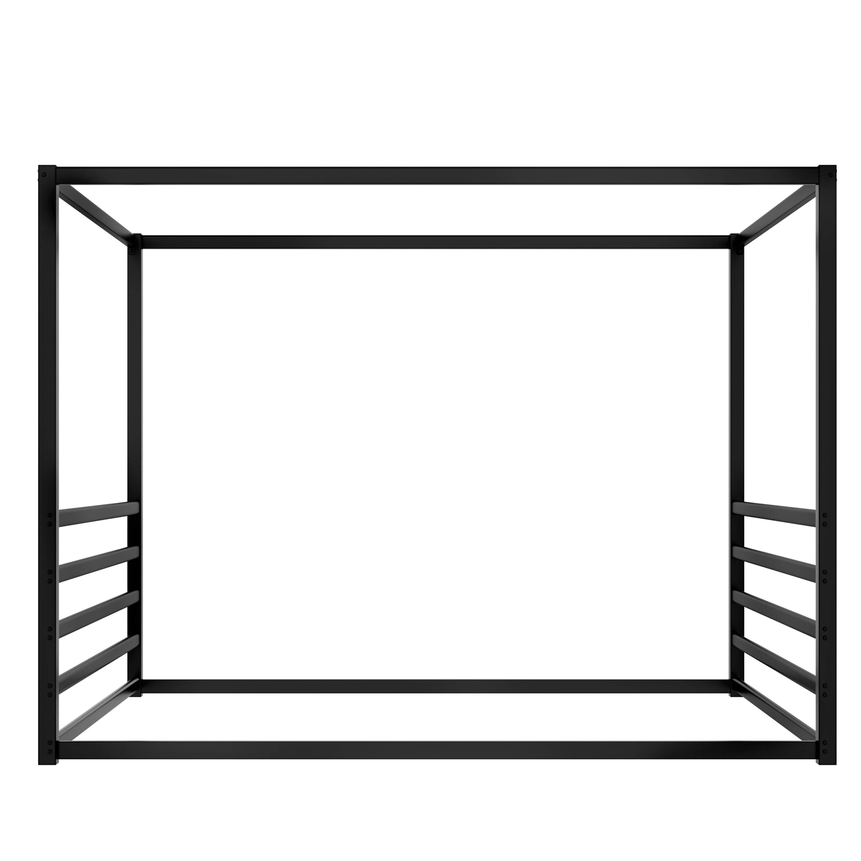 HOMYCASA DESIGN INC - Wholesale Bed - Queen size sunshade floor bed, iron double-size bed frame, modern low-profile double-size bed, equipped with fence-style guardrails, black series4