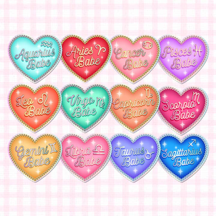 Zodiac Signs Hearts Holographic Vinyl Die Cut Sticker for wholesale by LooLooKazoo