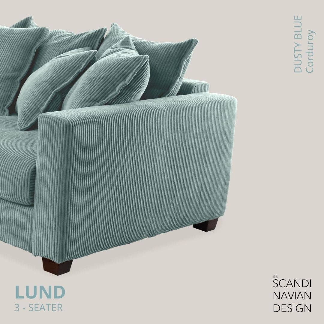 Lund 3-seater Sofa, Dusty Blue Corduroy, removable & washable cover for wholesale on Faire7