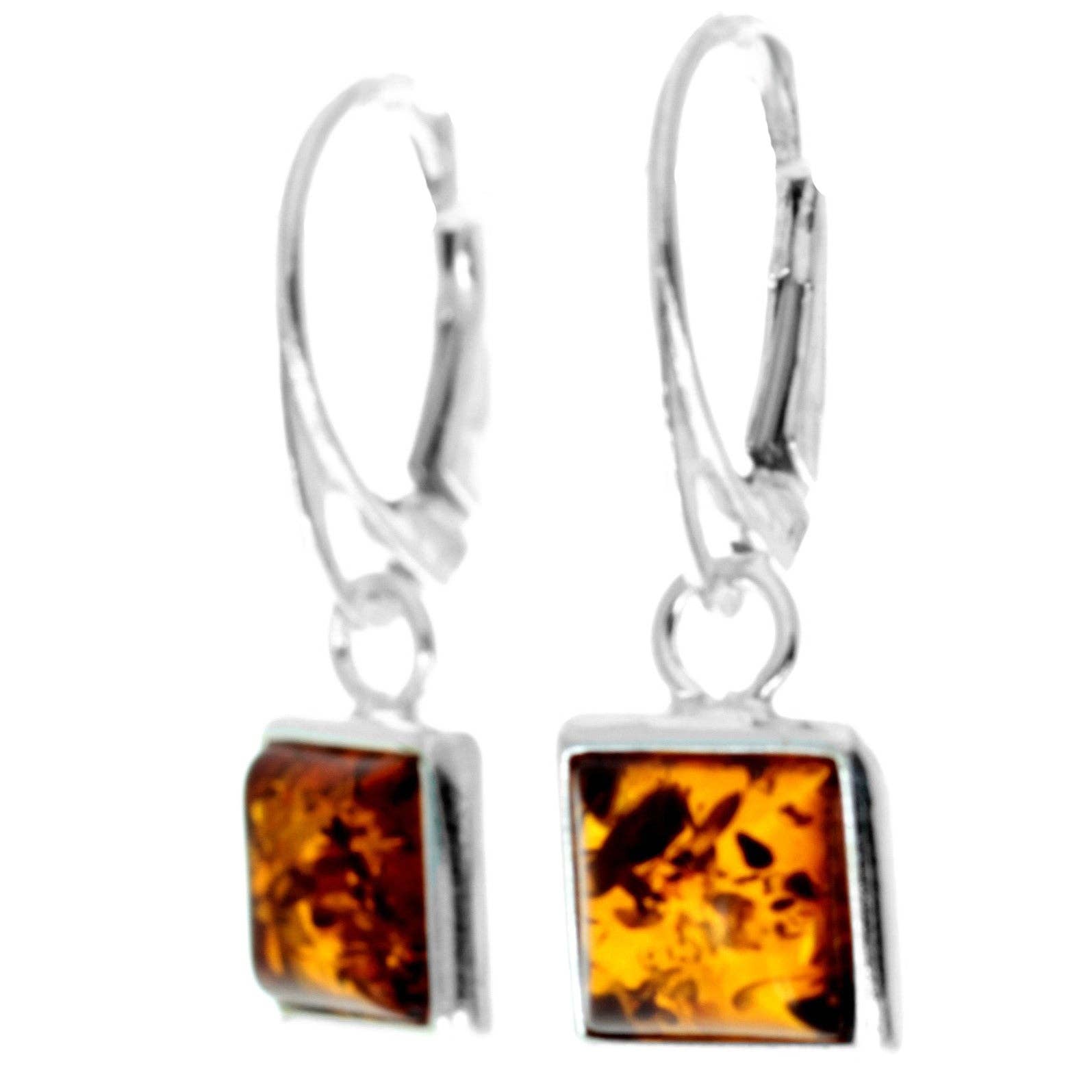 Cognac 925 Sterling Silver & Genuine Baltic Amber Classic Square Dangling Earrings - 8332 for wholesale on Faire1