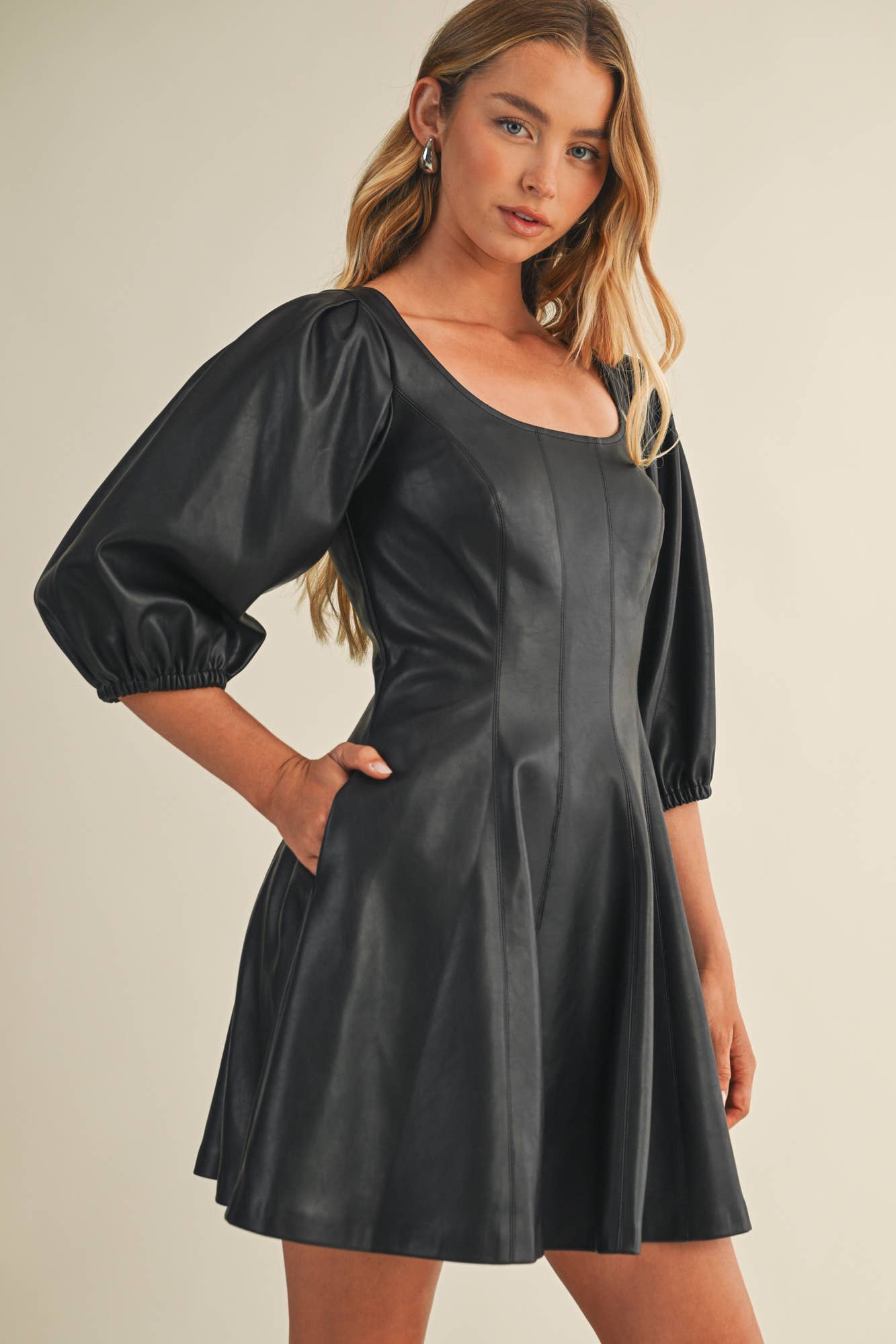 Mustard Seed - Wholesale Dress - Women's - PUFF SLEEVE FLARE DRESS2