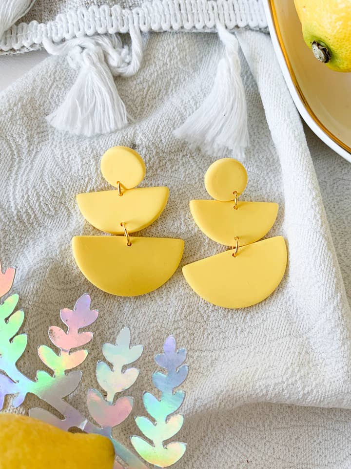 Yellow geometric semi circle dangle earrings for wholesale by By Coya