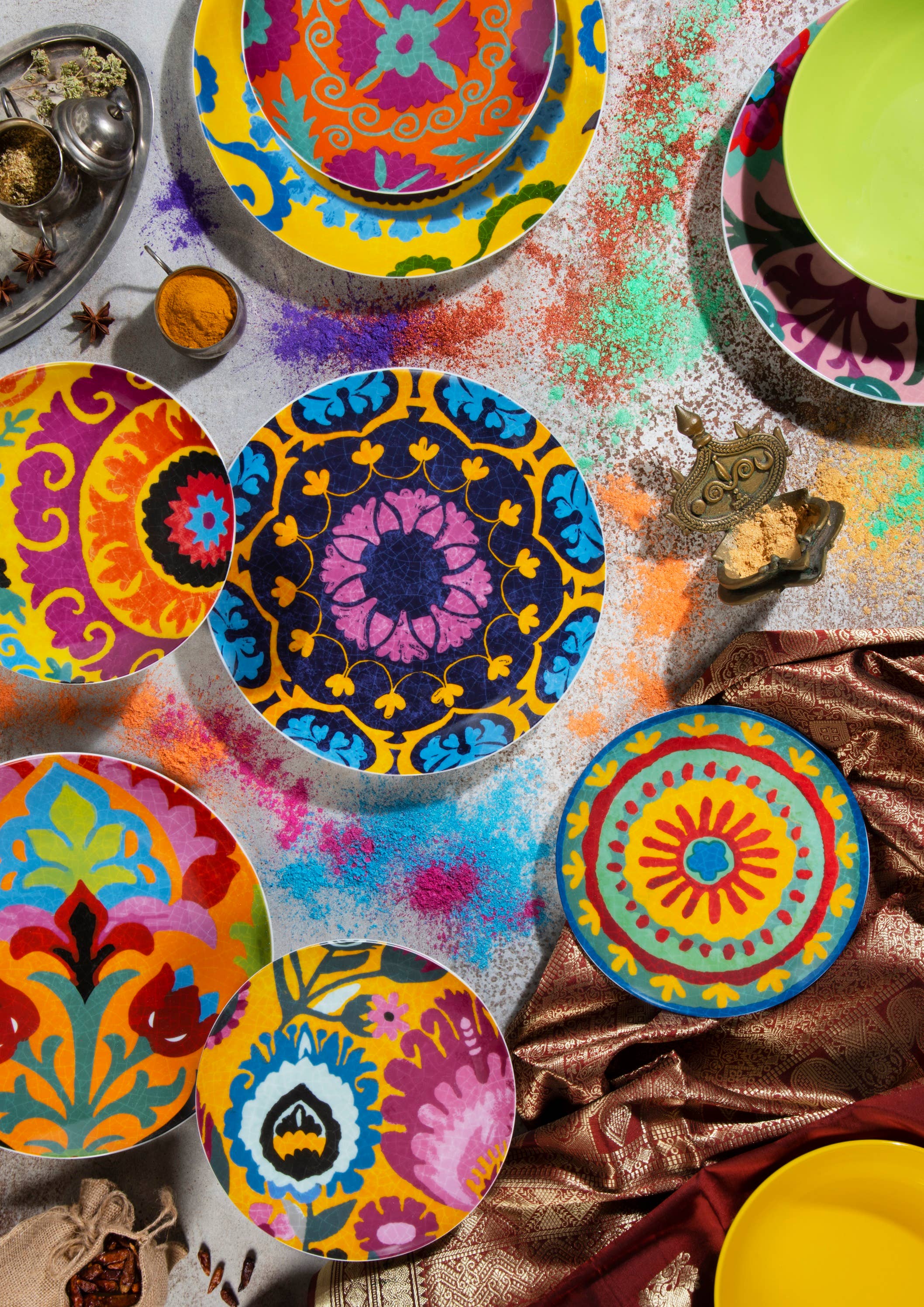 multicolour 18-Piece New Delhi Dinnerware Set for wholesale on Faire8