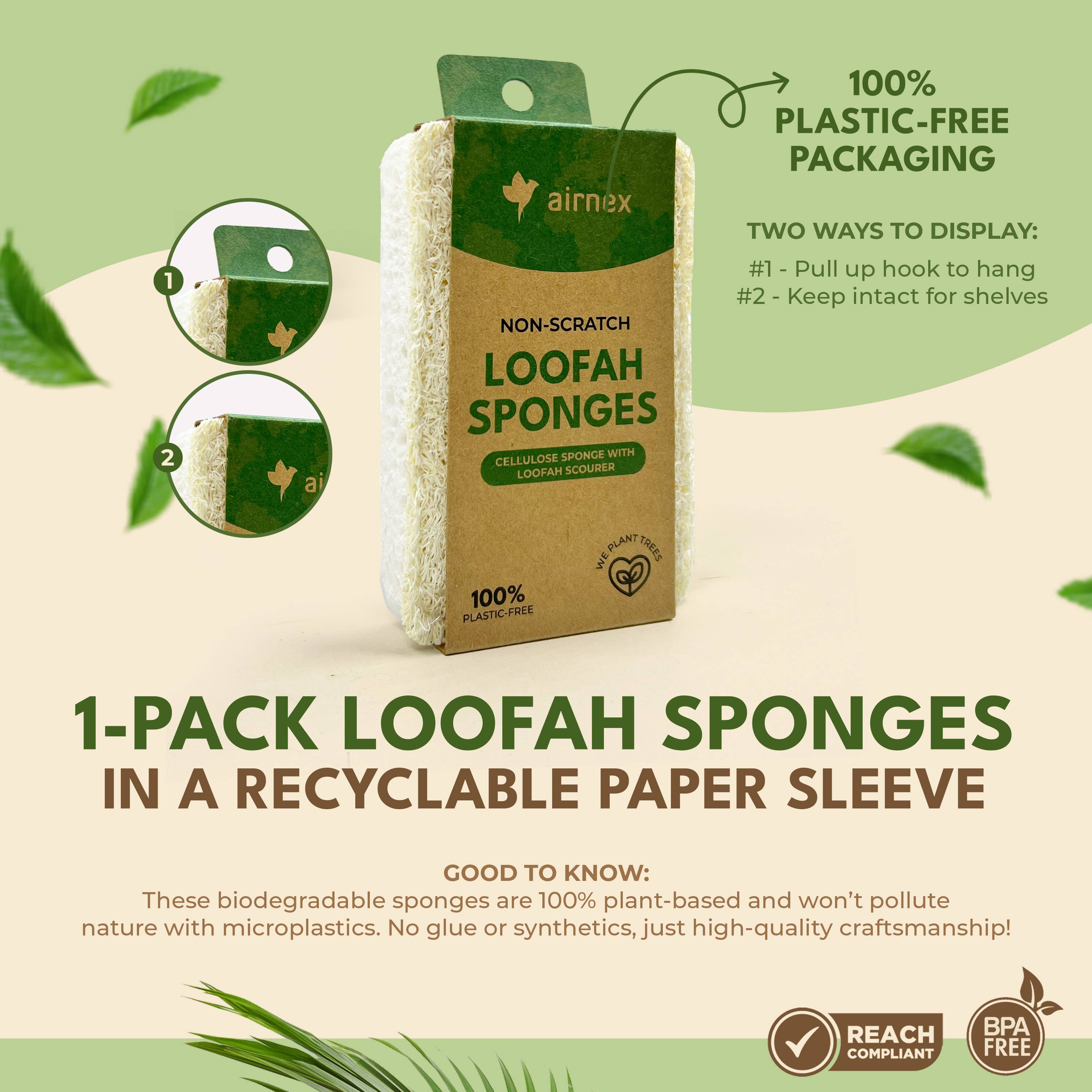 AIRNEX - Wholesale Cleaning Sponge - Kitchen Sponge with Zero Plastic - 1 Pack Loofah Sponges3