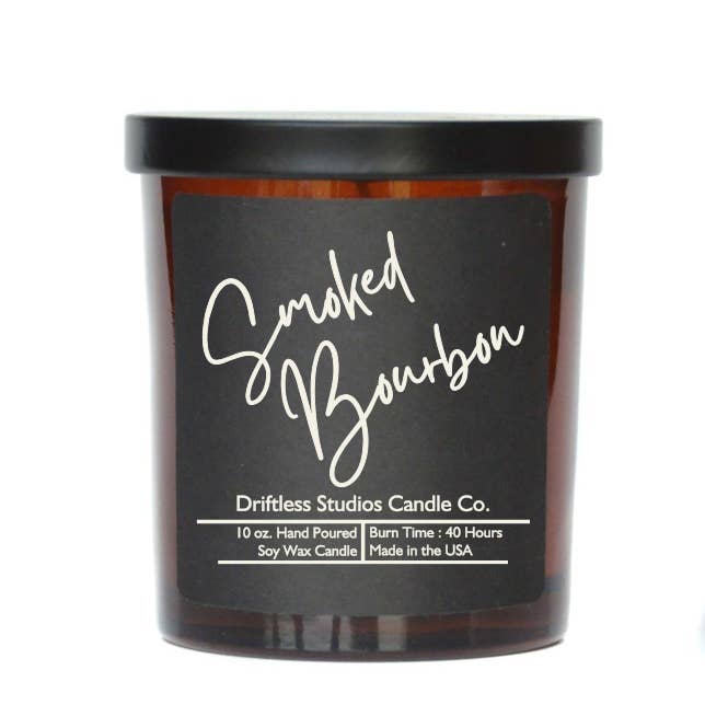 Smoked Bourbon Soy Candles - 10 oz. Jar With Lid Black Label for wholesale by Driftless Studios