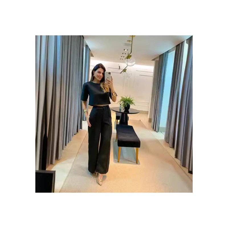 UZ Wholesale Store - Wholesale Top & Pant Set (NOT Loungewear) - Women's - Pure Color Short Sleeve Suit Pants Set5