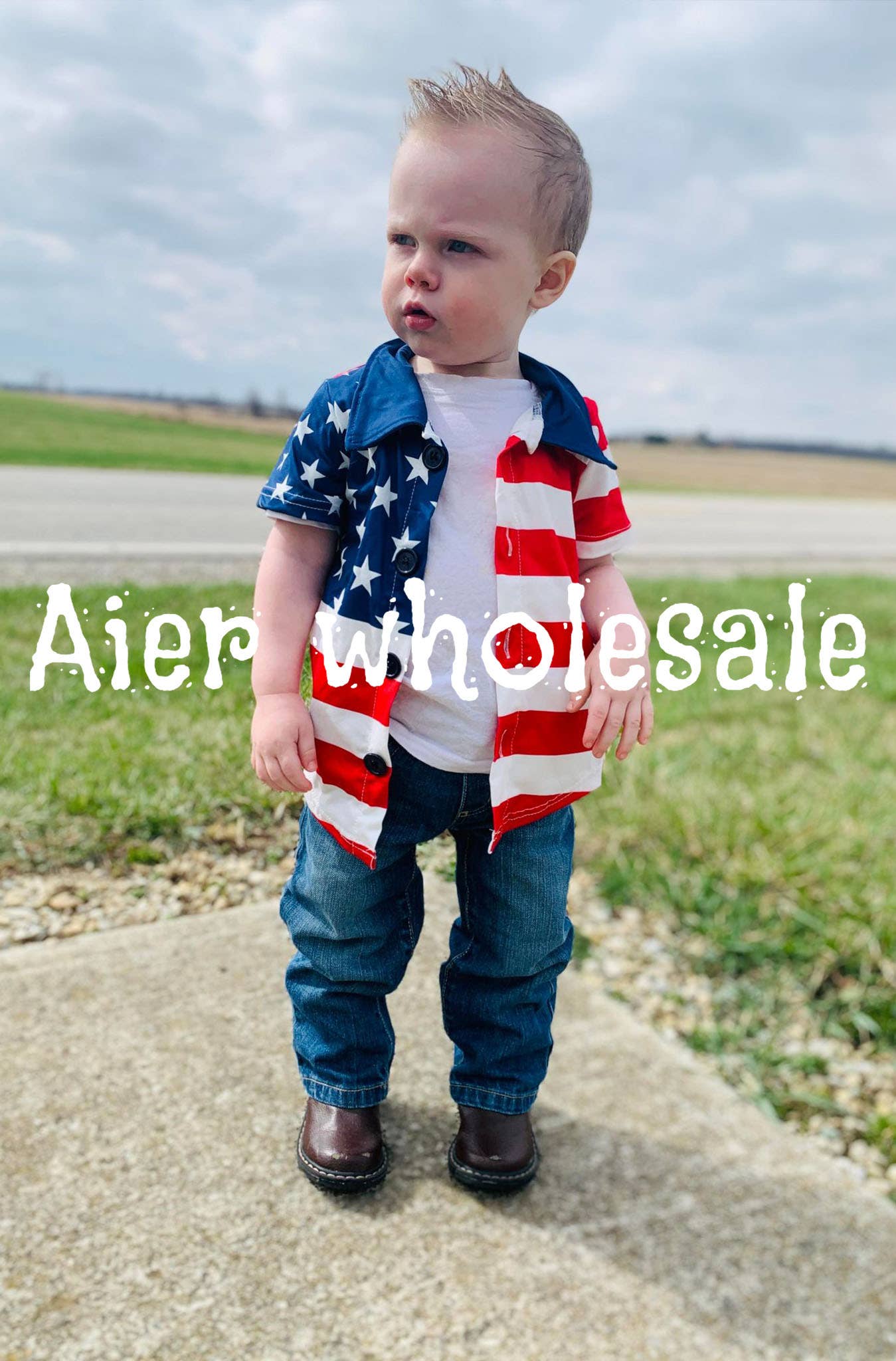 Aier Wholesale - Wholesale Button Down Shirt - Kids - Baby Boys 4th of july star stripe shirts2