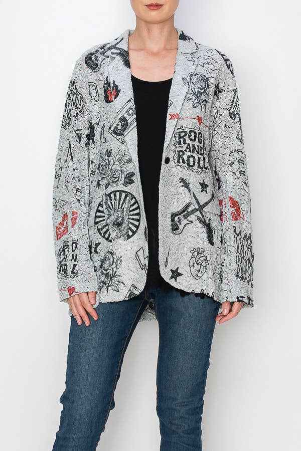 RNR Glam Sequin Embellished Lace Blazer Jacket - 4800GREY/RNR for wholesale on Faire