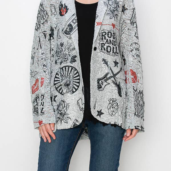 RNR Glam Sequin Embellished Lace Blazer -4800GREY/RNR for wholesale on Faire