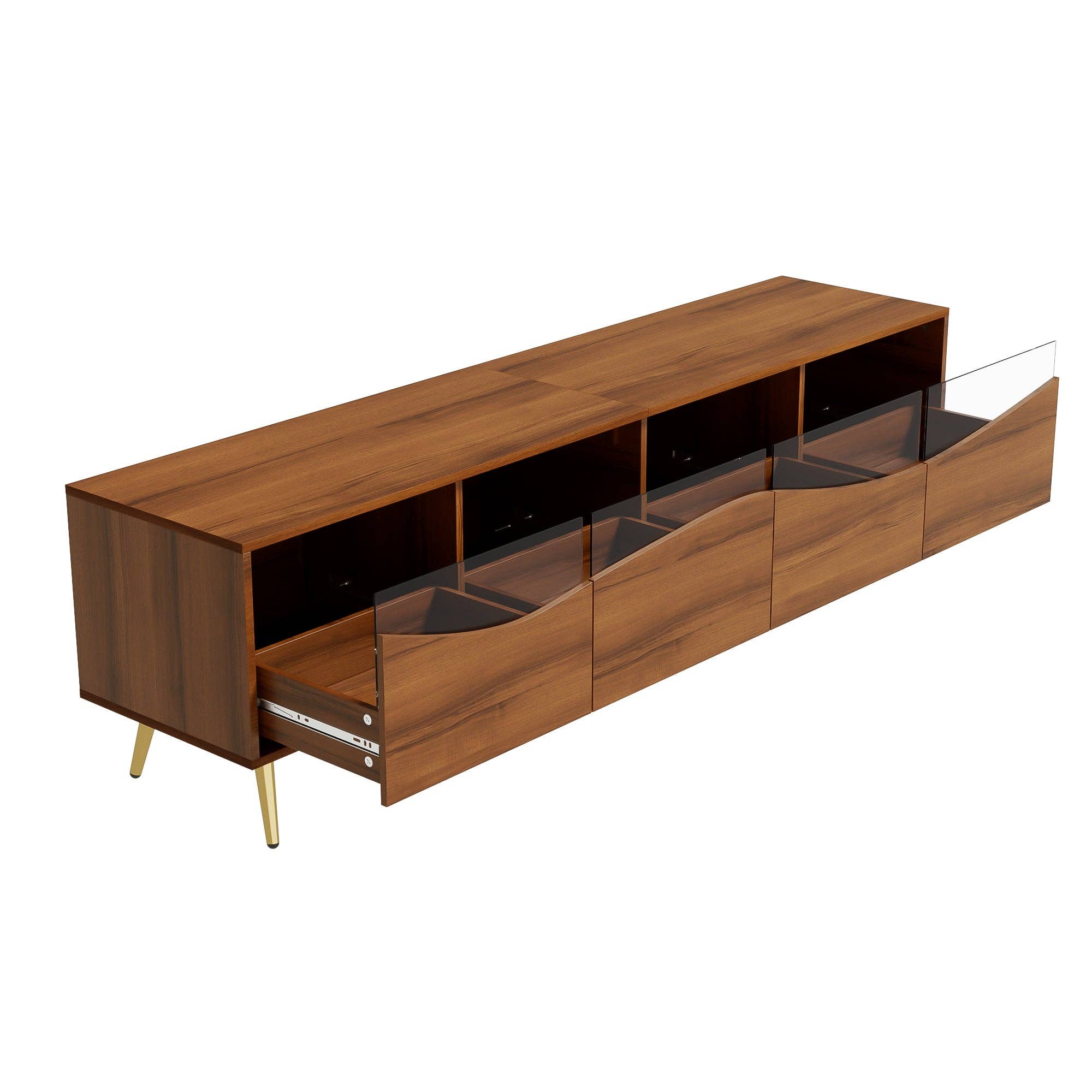 Urban Meuble - Wholesale Console Table - Retro walnut-effect TV stand with LED lighting and gold metal legs PROKARYOT10