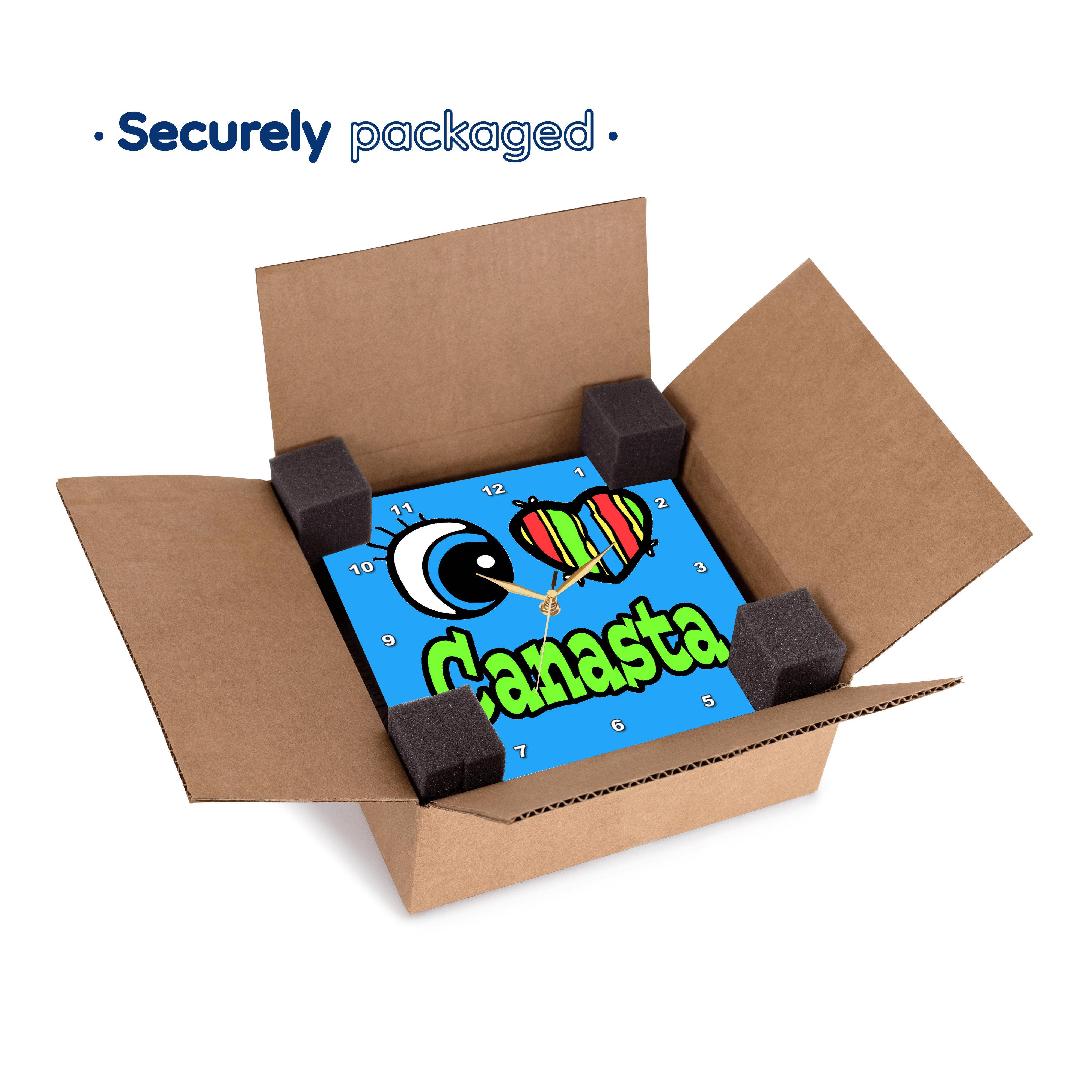 3dRose - Wholesale Wall Clock - 3dRose, Bright Eye Heart I Love Canasta, Wall Clock4