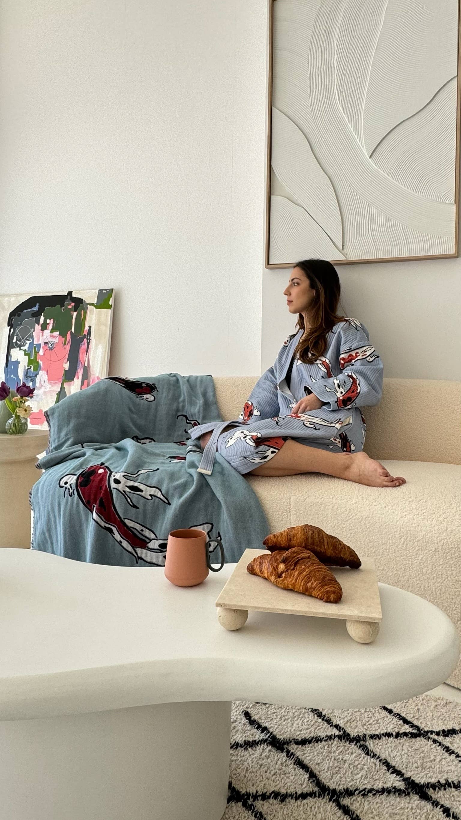 ASHY & SLEEK - Wholesale Kimono - Women's - Koi Fish Kimono - 100% cotton koi fish pattern in blue &red 9