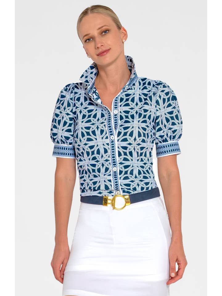 Gretchen Scott LLC - Wholesale Button Down Shirt - Women's - Puff Sleeve Top - Ring Toss