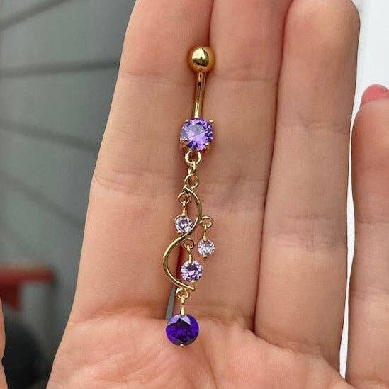 Dangly Gold & Purple Belly Button Piercings (14G | 10mm | Surgical Steel | Multiple Color Options) for wholesale by Elara Body Jewelry