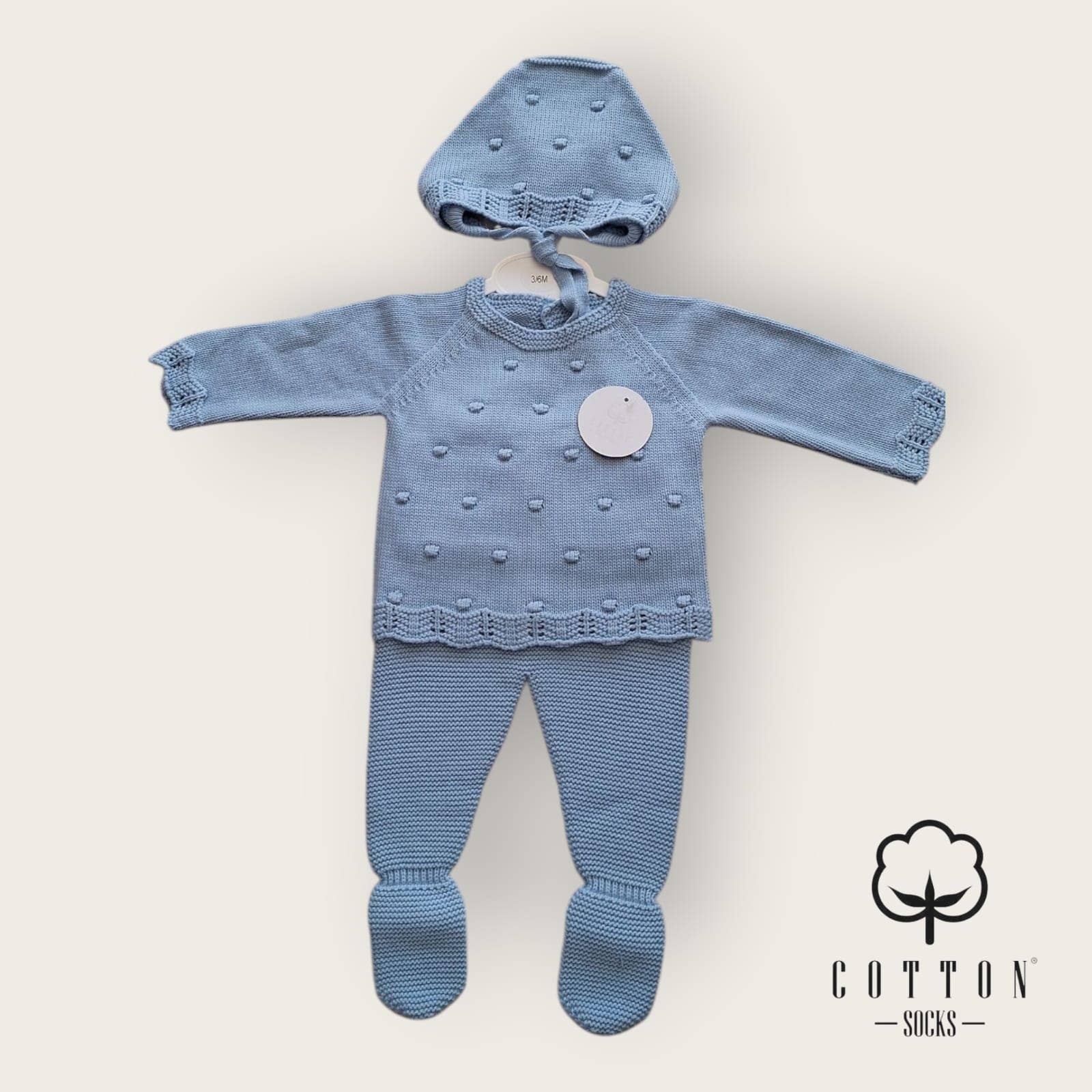 Cotton Socks - Wholesale Clothing Set - Baby - 473 3-piece knit set (Popcorn) 100% acrylic0