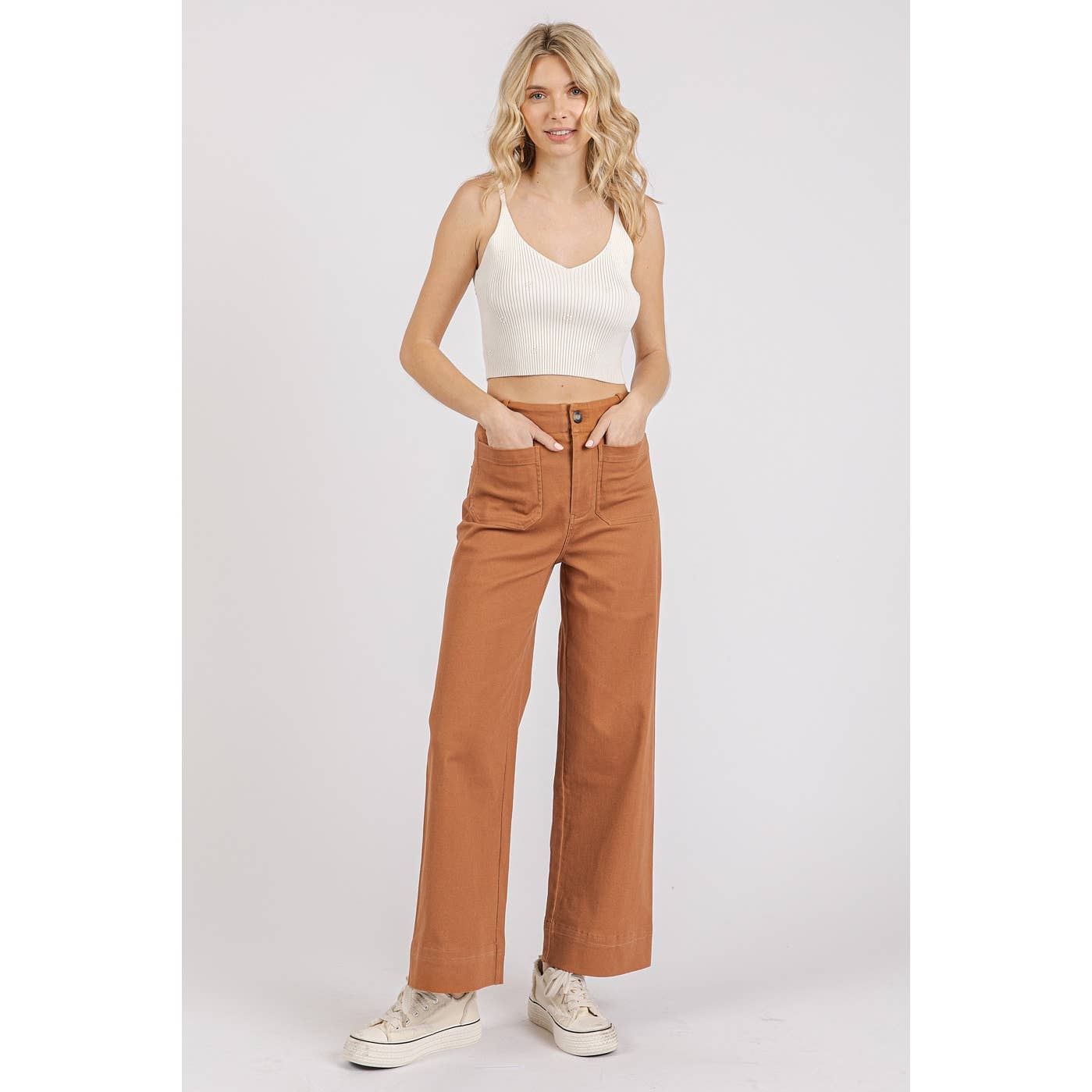 mittoshop - Wholesale Pants - Women's - TWILL PATCH POCKET HIGH RISE WIDE LEG PANTS22