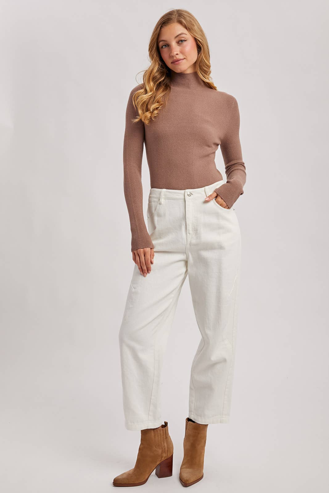 Bluivy - Wholesale Knit Sweater - Women's - WHOLEGARMENT MOCK NECK RIBBED KNIT SWEATER38