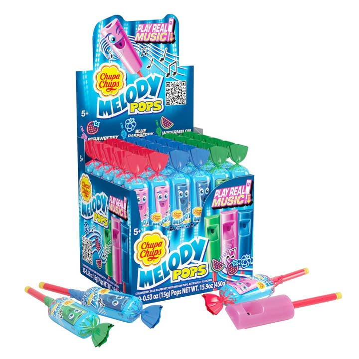 Long Island Candy Factory - Wholesale Lollipop - Chupa Chups Melody Pop Assorted Flavors Whistle Lollipops 30 Count